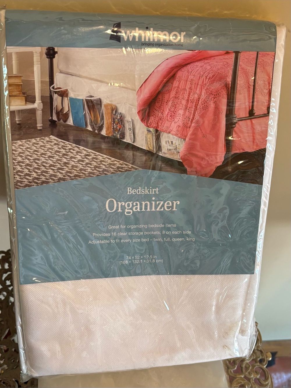 Whitmor Bedskirt Organizer Adjustable to Any Size Bed 16 Pockets Add’l Storage